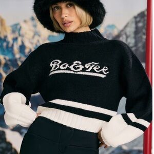 BO+TEE Cropped Chunky-Knit Turtleneck Jumper in Black